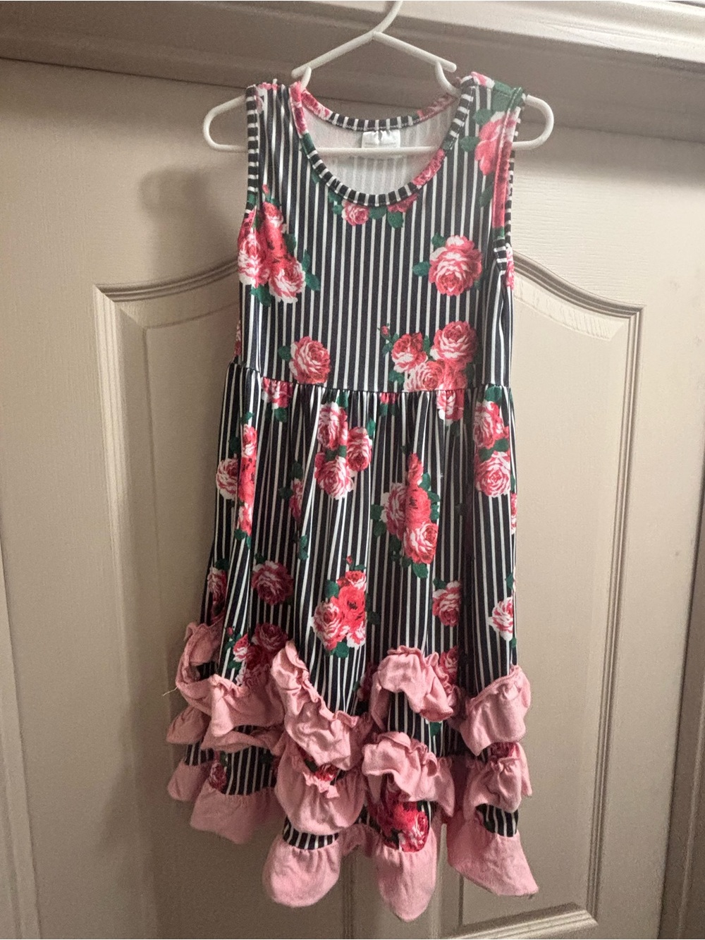 Boutique Girls Black & Pink Floral Stripe Ruffle Dress